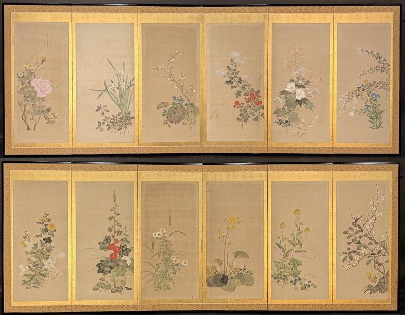 Flowering Plants · A Screen Pair — Pair of 6-panel screens