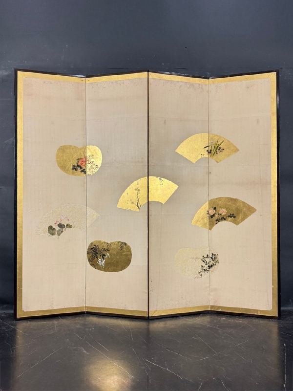 Scattered Painted Fans — Single 4-panel screen