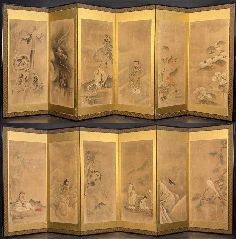 Immortals & Animals — Pair of 6-panel screens