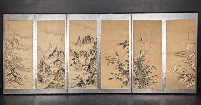 Landscape, Birds & Flowers — Single 6-panel screen