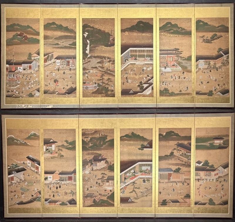 Scenes from The Tale of Genji — Pair of 6-panel screens