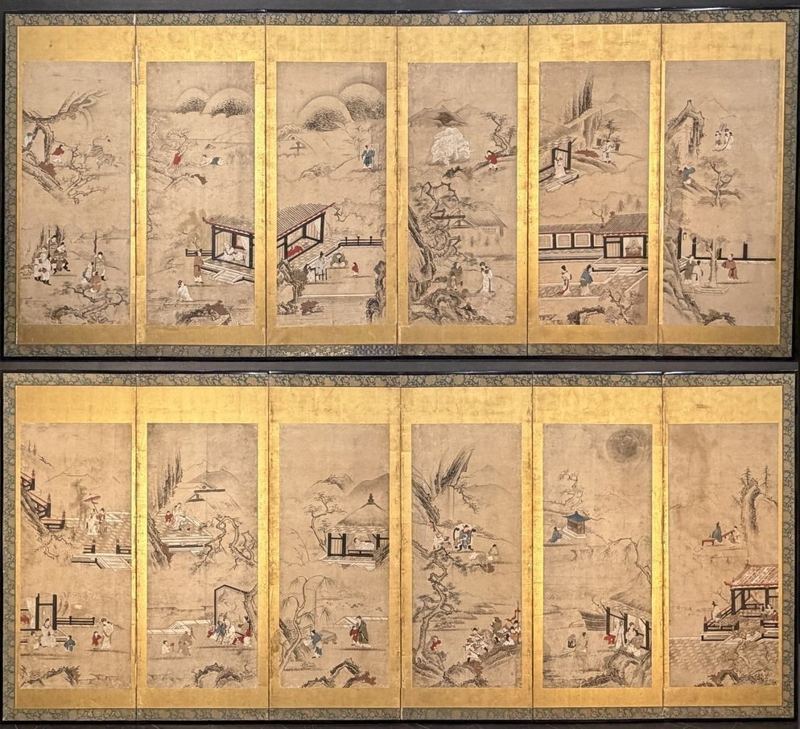The Twenty-Four Filial Exemplars · Second Pair — Pair of 6-panel screens