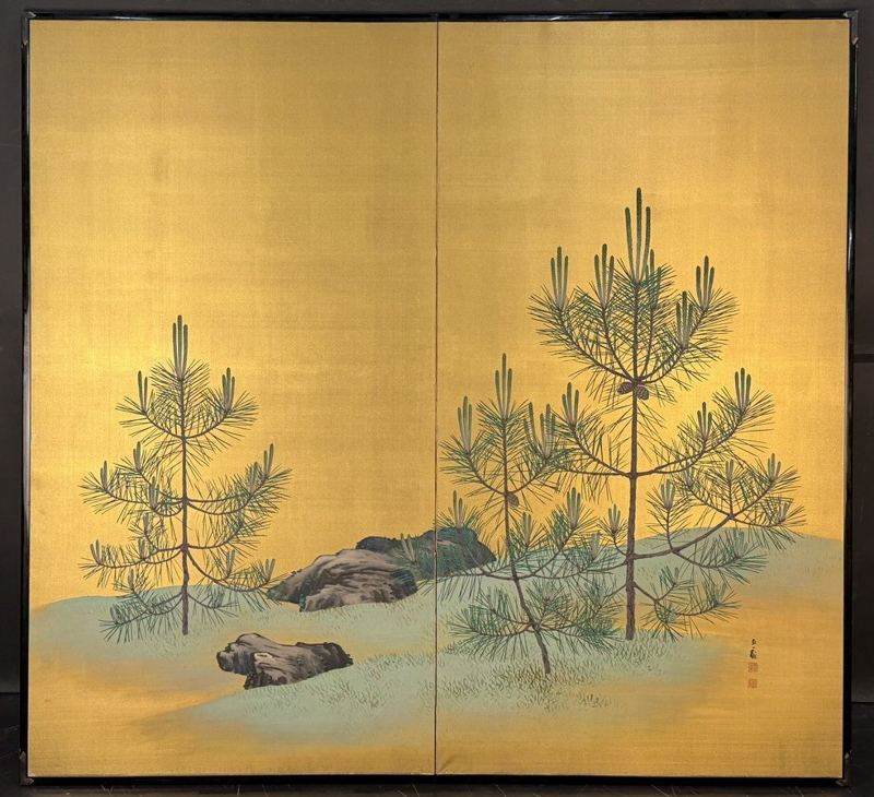 Young Pines on Gold — Single 2-panel screen
