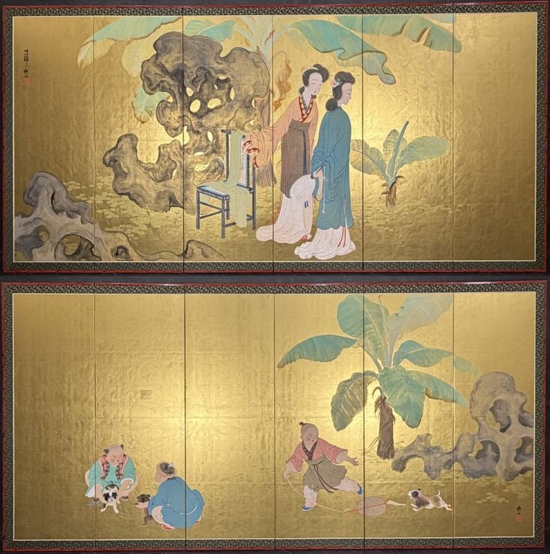 Figures & Children on Gold — Pair of 6-panel screens
